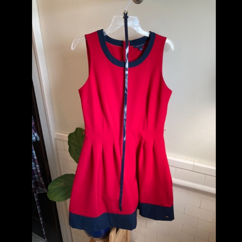 Tommy Hilfiger crimson and navy A-line dress